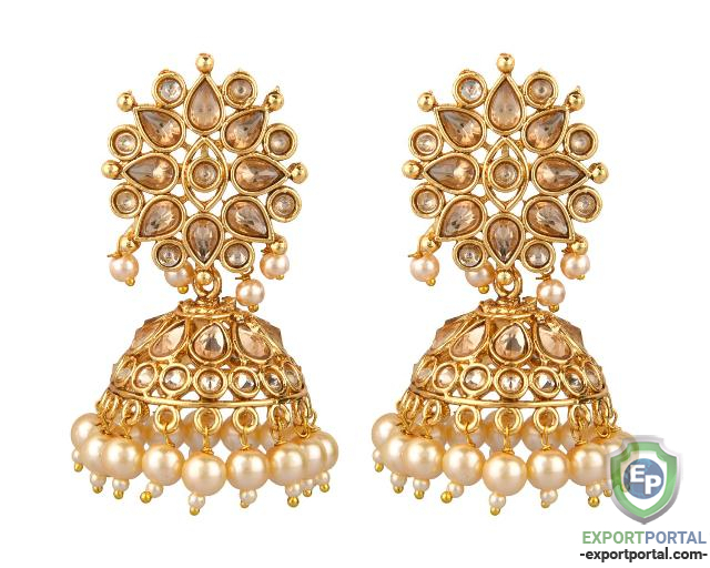 Bollywood Style Indian Gray Enameled Pearl Jhumka Earrings Girls Jewelry Set