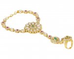 Indian Bollywood Crystal Kundan Finger Ring Link Chain Bracelet