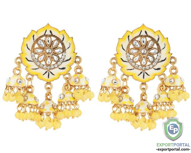 Indian Crystal Kundan Jhumki Tassel Dangle Earrings Set for Women