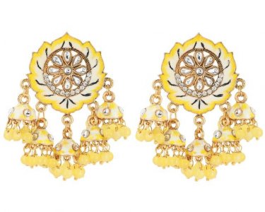 Indian Crystal Kundan Jhumki Tassel Dangle Earrings Set for Women