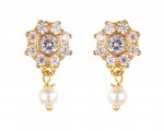 Indian Fashion Gold Plated Floral CZ Faux Pearl Drop Stud Earring