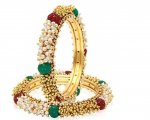Indian Bollywood Ethnic Gold Plated Pearl Studded Bangle Set