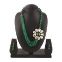 Indian Fashion Faux Pearl Crystal Floral Necklace Earrings Jewelry Set