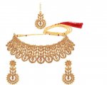 Indian Crystal Choker Necklace Earrings Maang Tikka Bridal Jewelry Set