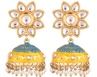 Indian Jewelry Bollywood Antique Crystal Kundan Jhumka Earrings Set