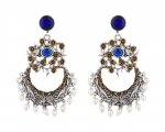 Indian Oxidized Boho Vintage Pearl Drop Chandbali Dangle Earrings