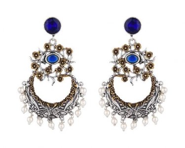 Indian Oxidized Boho Vintage Pearl Drop Chandbali Dangle Earrings