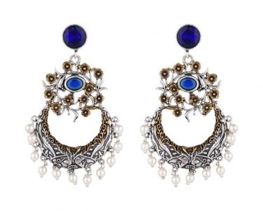 Indian Oxidized Boho Vintage Pearl Drop Chandbali Dangle Earrings