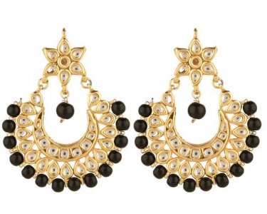 Indian Bollywood Faux Pearl Crystal Kundan Chandbali Earrings Set