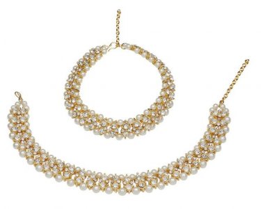Indian Bollywood Gold Plated Faux Kundan Pearl Anklet Payal Jewelry