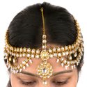Indian Bollywood Maang Tikka Crystal Pearl Head Chain Bridal Jewelry