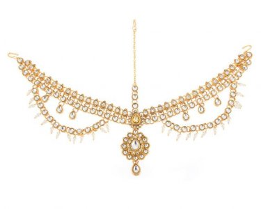 Indian Bollywood Maang Tikka Crystal Pearl Head Chain Bridal Jewelry