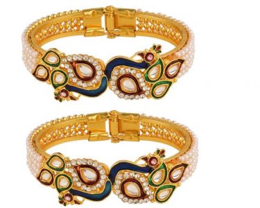 Fashion Jewelry Indian Bollywood Faux Pearl Kundan Peacock Bangle Set