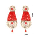 Indian Bollywood Faux Stone Kundan Pearl Tassels Dangle Earrings Set