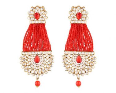 Indian Bollywood Faux Stone Kundan Pearl Tassels Dangle Earrings Set