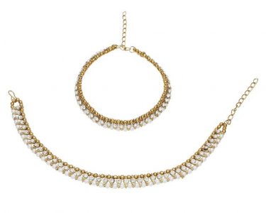 Indian Bollywood Gold Plated Faux Pearl Anklet Pair Payal Foot Jewelry