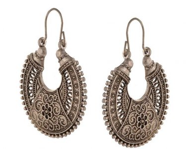 Indian Bollywood Oxidized Silver Ethnic Hoops Dangle Earrings