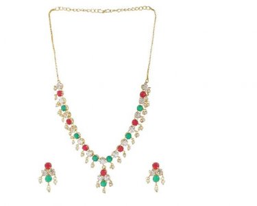 Indian Jewelry CZ Crystal Choker Necklace Earrings Set for Women
