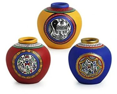 Indus-Valley Art Painted CLay Pots set brings good vision