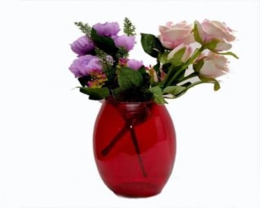 Craftfry Indian Dholak Shape Flower Glass Vase (8 inch, Red)