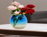 Craftfry Indian Dholak Shape Flower Glass Vase (11 inch, Blue)