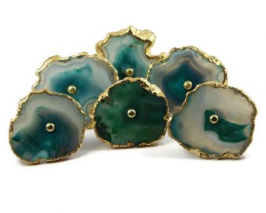 Green Agate Crystal Stone Knobs with Gold Electroplated Borders