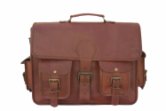 Genuine Distressed Leather Messenger Bag With 2 Front Pockets