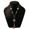 Mademoiselle Red Glass Bead and Metal Tassel Necklace