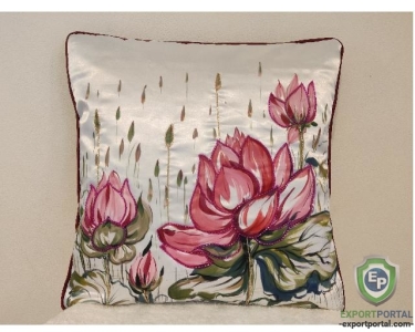 Hand Printed Satin Cushion Cover Indian Handmade Lotus Series