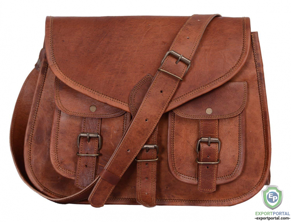 Genuine Leather Satchel with 2 Front Pockets for Women