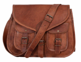 Genuine Leather Satchel with 2 Front Pockets for Women