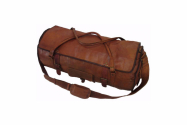 Genuine Leather Round Duffel Bag with flap for Gym, Sports, Travel