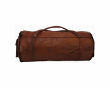 Genuine Leather Round Duffel Bag with flap for Gym, Sports, Travel