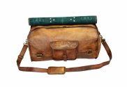 Genuine Leather Retro style square Duffel Bag with flap for Travelling