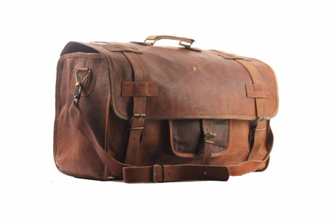 Genuine Leather Retro style square Duffel Bag with flap for Travelling