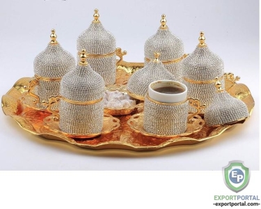 HANDMADE TURKISH COFFEE SET SWAROVISKY COTED