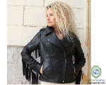 Women's Black Jacket Genuine Leather Retro Motorbike Fringe Cowgirl