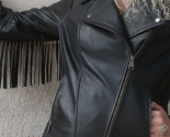 Women's Black Jacket Genuine Leather Retro Motorbike Fringe Cowgirl