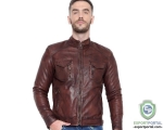 CITY ROYALTY: Mens Textured Brown Front Pocket Leather Jacket