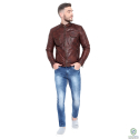 CITY ROYALTY: Mens Textured Brown Front Pocket Leather Jacket